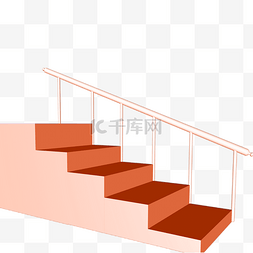 建筑楼梯插画图片_卡通红色的楼梯免抠图