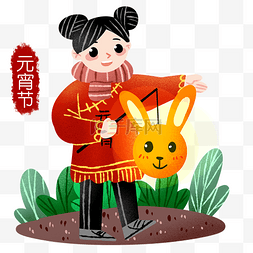 黄色的兔子图片_元宵节拿着小兔子的小女孩