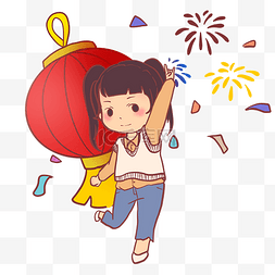 春节晚会2019图片_新年小女孩送福卡通手绘插画