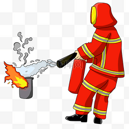 着火烟图片_卡通手绘消防人员灭火插画