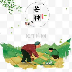 清新海报绿色图片_芒种节气时田野里插秧的老奶奶