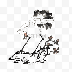 水墨手绘中国风仙鹤