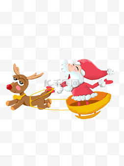 圣诞节麋鹿和雪橇图片_复古像素化麋鹿和圣诞老人可商用