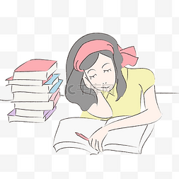 清新手绘睡觉睡眠日读书女孩漫画