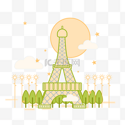 地标巴黎图片_卡通巴黎铁塔插画