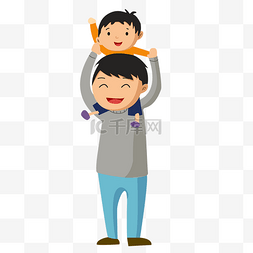 父亲插画图片_父亲节骑在父亲脖子上的小男孩