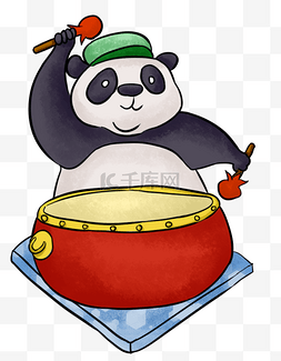 国庆节熊猫图片_手绘国庆节国宝庆祝打鼓