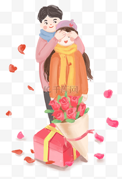 约会女人节图片_情人节情侣手绘插画