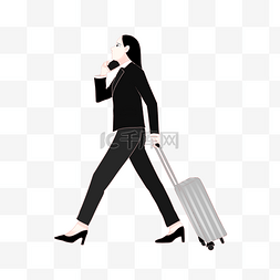 职业女性拉行李扁平风矢量三八女