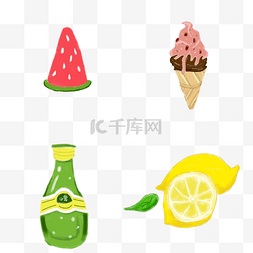 手绘西瓜冰淇淋图片_手绘卡通夏天的食物
