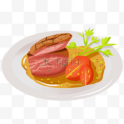 美味牛排肉块手绘插画