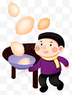 冬至节日手绘吃饺子插画