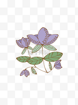 手绘卡通可爱植物花朵花簇紫色矢
