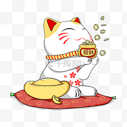 招财猫可爱图片_招财猫收压岁钱卡通手绘