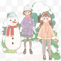 大雪女生结伴游玩图