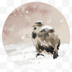 手绘24节气大雪图片_中国风水墨雪中的孤鹰
