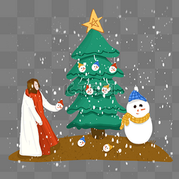 西方耶稣图片_圣诞节耶稣雪人场景插画