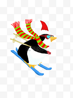 滑雪的企鹅冬季元素设计可商用元