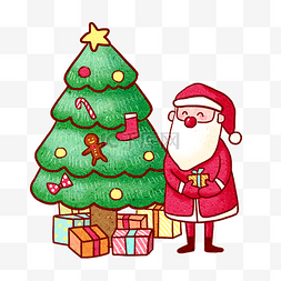 手绘圣诞树铃铛图片_Q版圣诞老人和圣诞树PNG免抠素材