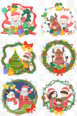 圣诞麋鹿素材免抠图片_圣诞节花环装饰系列套图免抠PNG素