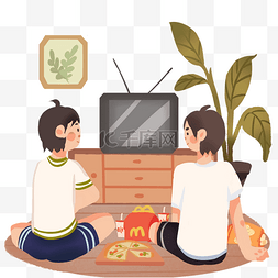看电视看电视图片_同事好友在家看电视聚餐除夕
