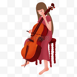 气质图片_演奏大提琴的气质少女插画