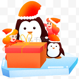 圣诞节呆萌企鹅插画