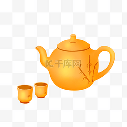 茶壶茶杯中国风图片_手绘黄色中国风茶壶茶杯