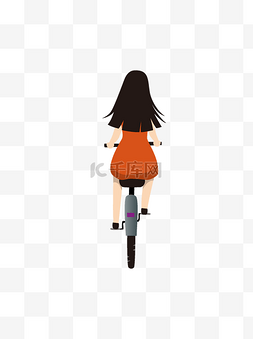 卡通手绘女生骑自行车可商用元素