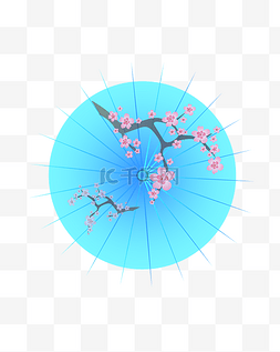 梅花伞图片_矢量卡通蓝色油纸伞