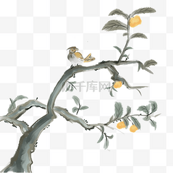花矢量图图片_中国风古典手绘水墨花鸟矢量图