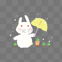 雨伞小兔子图片_矢量手绘卡通小白兔