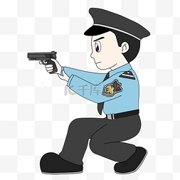 警察训练打靶射击卡通插画