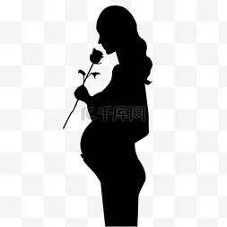 孕妇剪影图片_手拿玫瑰花的孕妇剪影