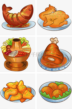 盘子图片_卡通美食新年餐饮东北菜概念画