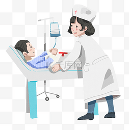 病床电梯图片_护士和输液的病人手绘插画