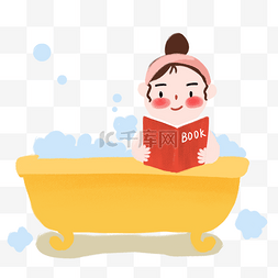认真看书的女孩图片_世界读书日浴缸里认真读书的女孩