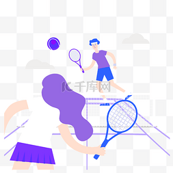 简约风格蓝紫色打网球的情侣