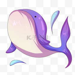 手绘鲸鱼插画素材图片_卡通手绘蓝色鲸鱼玩耍插画