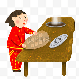 冬至煮饺子人物插画