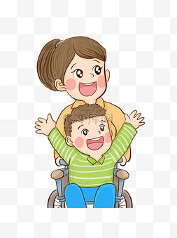妈妈图片_彩绘乐观的残疾儿童和他的妈妈