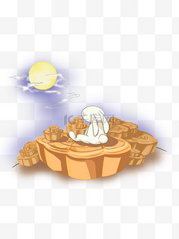 手绘卡通中秋节兔子月饼元素