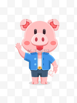 小猪吉祥物图片_粉色可爱拟人扁平小猪吉祥物矢量
