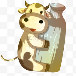 漂亮的瓶子图片_撒娇的奶牛手绘插画