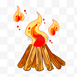 木头手绘图片_温暖的篝火手绘插画