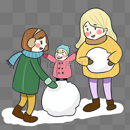 暖冬童话少女风卡通手绘一起滚雪