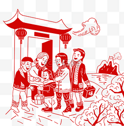 猪年舞狮子图片_卡通手绘猪年剪纸春节