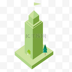 淡绿图片_2.5d立体插画绿色城堡