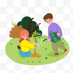 植树节浇树的小孩