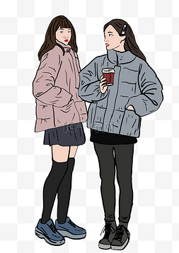冬季穿着保暖的两个女孩